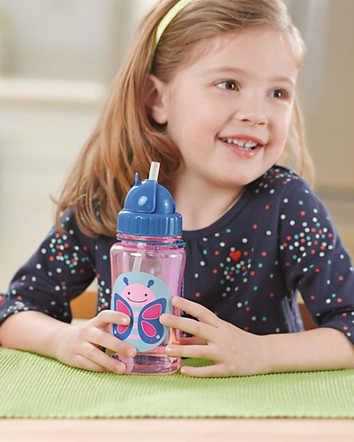 Skip Hop Zoo Straw Bottle for Kids, Butterfly - Flip-top Lid! Non-Thermal Water Bottles