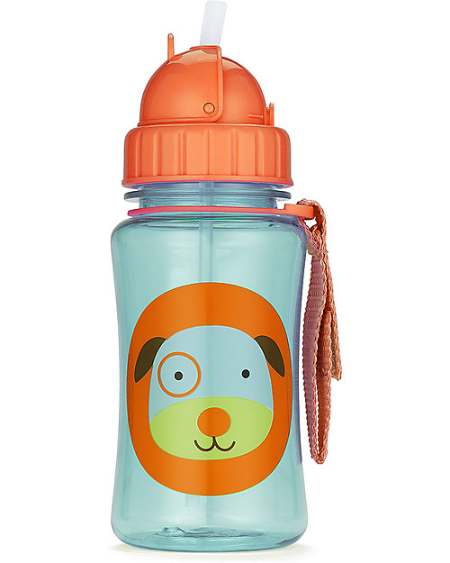 Skip Hop Zoo Straw Bottle for Kids, Dog - Flip-top Lid! Non-Thermal Water Bottles