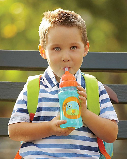 Skip Hop Zoo Straw Bottle for Kids, Dog - Flip-top Lid! Non-Thermal Water Bottles
