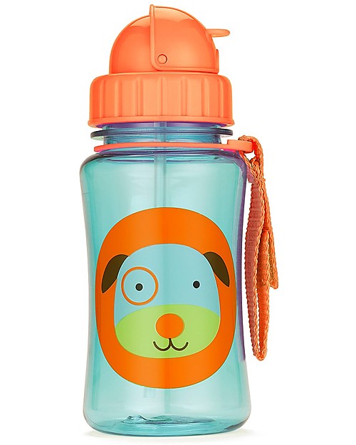 Skip Hop Zoo Straw Bottle for Kids, Dog - Flip-top Lid! Non-Thermal Water Bottles