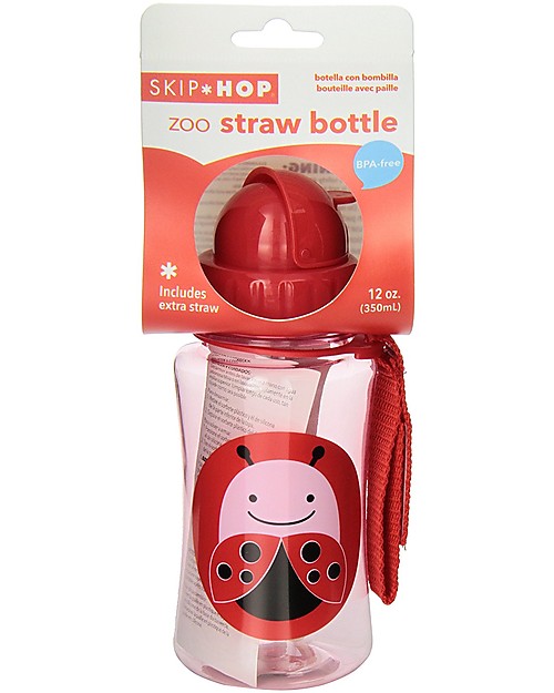 Skip Hop Zoo Straw Bottle for Kids, Ladybug - Flip-top Lid! Non-Thermal Water Bottles