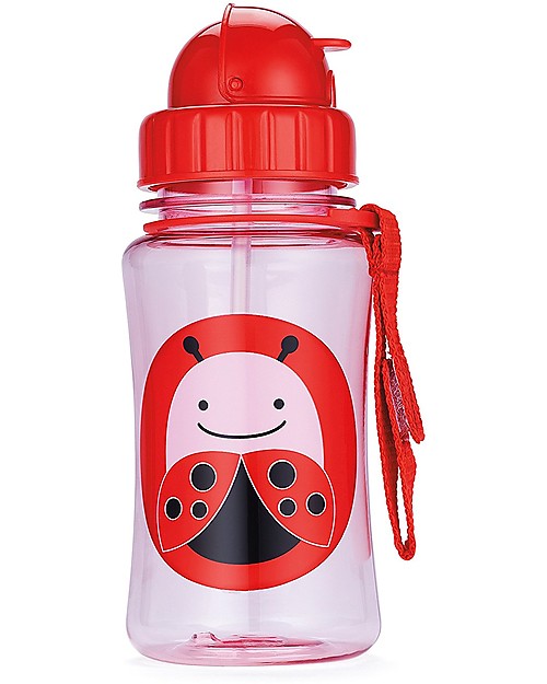 Skip Hop Zoo Straw Bottle for Kids, Ladybug - Flip-top Lid! Non-Thermal Water Bottles