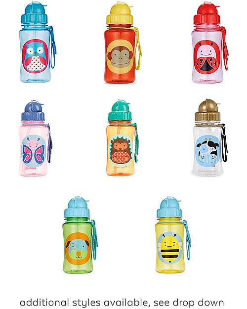 Skip Hop Zoo Straw Bottle for Kids, Ladybug - Flip-top Lid! Non-Thermal Water Bottles