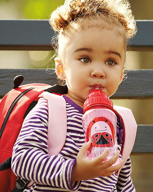 Skip Hop Zoo Straw Bottle for Kids, Ladybug - Flip-top Lid! Non-Thermal Water Bottles
