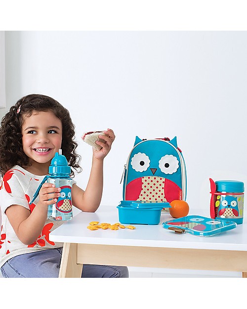 Skip Hop Zoo Straw Bottle for Kids, Owl - Flip-top Lid! Non-Thermal Water Bottles