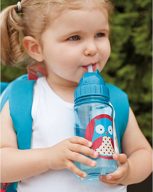 Skip Hop Zoo Straw Bottle for Kids, Owl - Flip-top Lid! Non-Thermal Water Bottles