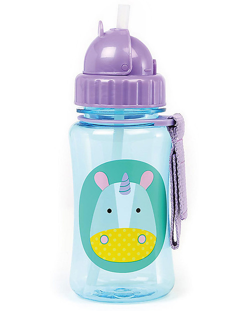 Skip Hop Zoo Straw Bottle for Kids, Unicorn - Flip-top Lid! Non-Thermal Water Bottles