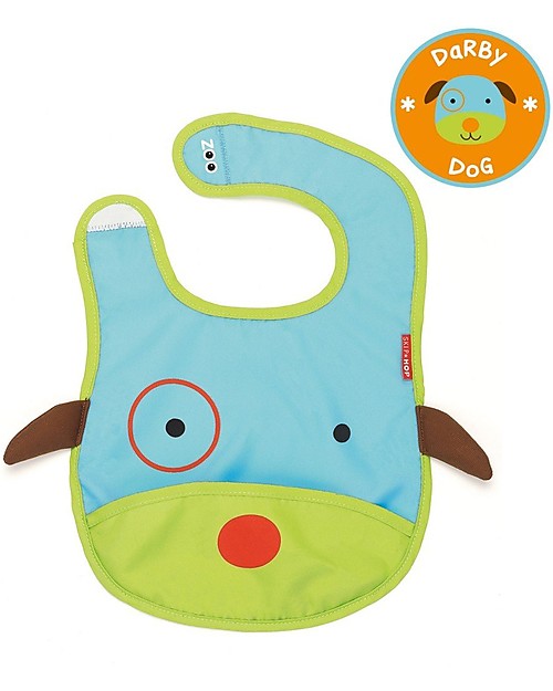 Skip Hop Zoo Tuck-Away Bib with Pocket, Dog - Water-resistant, easy to store when dirty! Waterproof Bibs