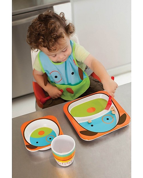 Skip Hop Zoo Tuck-Away Bib with Pocket, Dog - Water-resistant, easy to store when dirty! Waterproof Bibs
