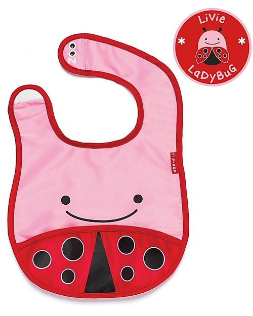 Skip Hop Zoo Tuck-Away Bib with Pocket, Ladybug - Water-resistant, easy to store when dirty! Waterproof Bibs