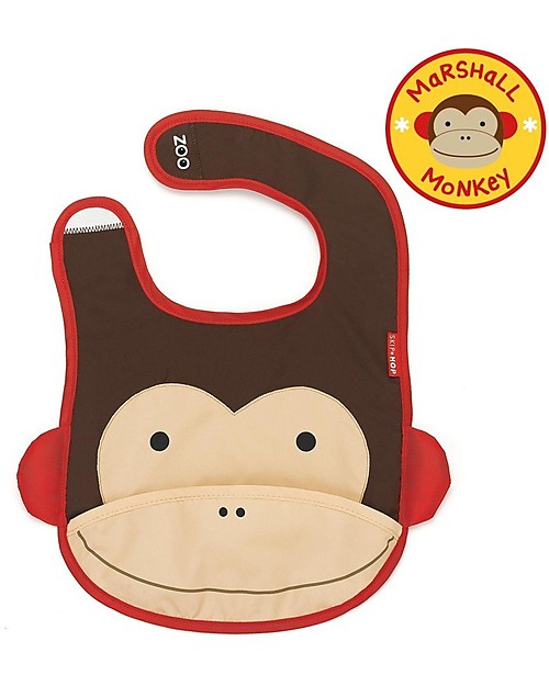 Skip Hop Zoo Tuck-Away Bib with Pocket, Monkey - Water-resistant, easy to store when dirty! Waterproof Bibs