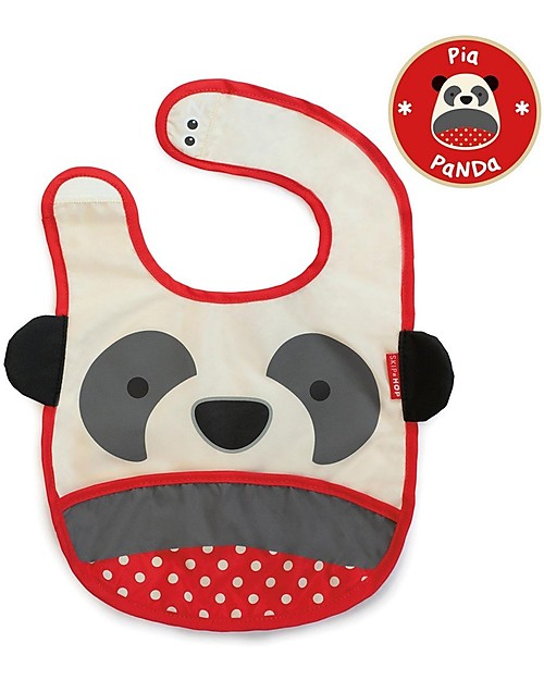 Skip Hop Zoo Tuck-Away Bib with Pocket, Panda - Water-resistant, easy to store when dirty! Waterproof Bibs