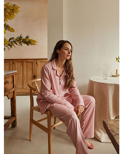 Sleepy Doe Women's Pyjamas Set - Blossom Check - 100% Organic Cotton Pyjamas