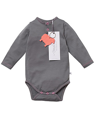 Smalls Aroha, Long Sleeved Baby Bodysuit in 100% Merino Wool, Grey Long Sleeves Bodies