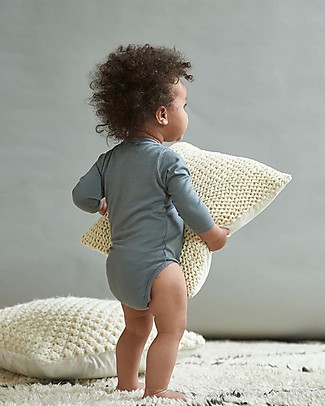 Smalls Aroha, Long Sleeved Baby Bodysuit in 100% Merino Wool, Grey Long Sleeves Bodies