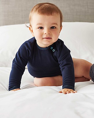 Smalls Aroha, Long Sleeved Baby Bodysuit in 100% Merino Wool, Navy Long Sleeves Bodies