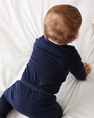 Smalls Long Sleeve Top for Boys in 100% Merino Wool, Navy Long Sleeves Tops