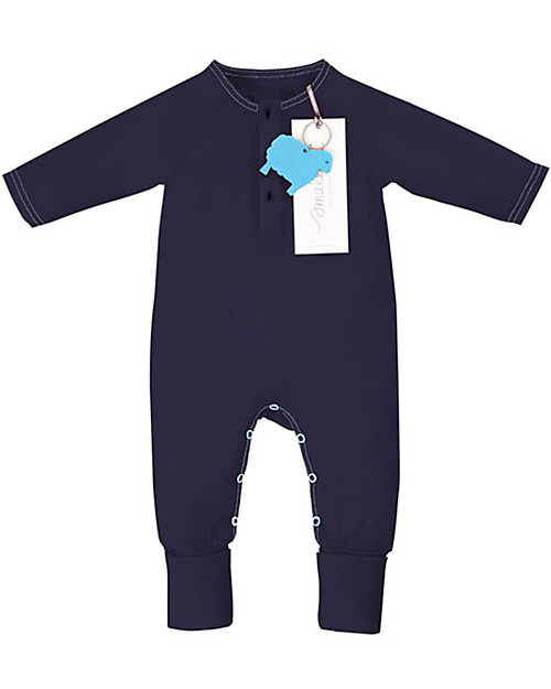 Smalls Long Sleeved Onesie for Boys in 100% Merino Wool, Navy Babygrows