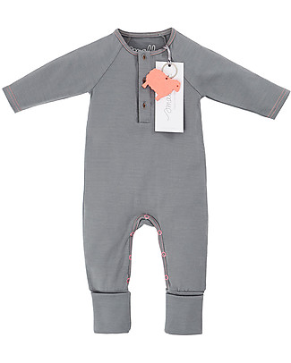 Smalls Long Sleeved Onesie for Girls in 100% Merino Wool, Grey Rompers