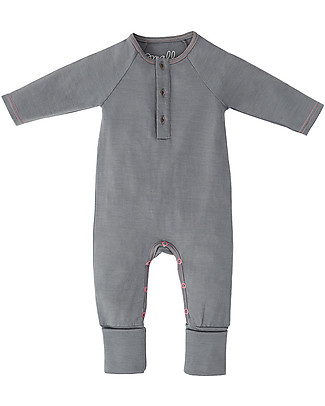 Smalls Long Sleeved Onesie for Girls in 100% Merino Wool, Grey Rompers