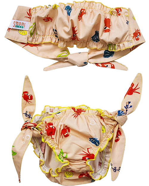 SmomLab Gathered Girl Swim Bottom - Crab - 100% organic cotton Bikinis And Tankinis