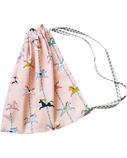SmomLab Marco Drawstring Bag - Horses - 100% Organic Cotton Kindergarten Backpacks