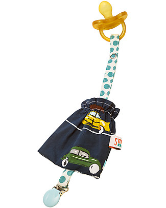SmomLab Pippo Pacifier Clip with Holder - Blue Cars Dummies & Soothers