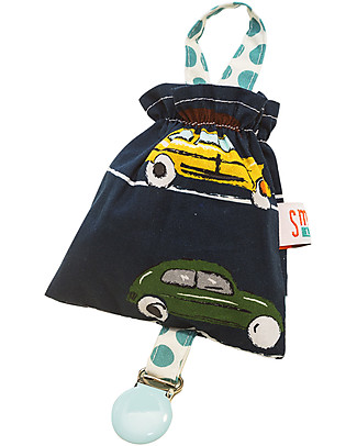 SmomLab Pippo Pacifier Clip with Holder - Blue Cars Dummies & Soothers