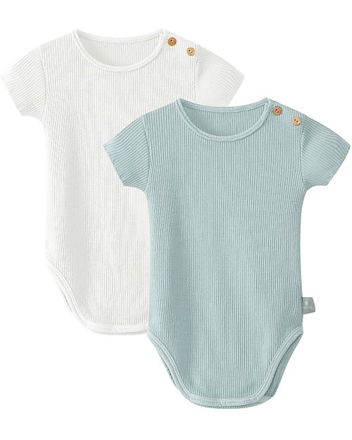 Snug 2 Pack Bodysuits - Stone/Off-White - Elasticated Cotton Short Sleeves Bodies