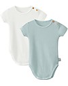 Snug 2 Pack Bodysuits - Stone/Off-White - Elasticated Cotton Short Sleeves Bodies