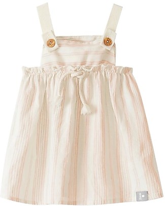 Snug Dress with Braces - Pink Stripes - Linen and Cotton Dresses_