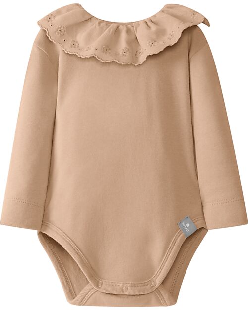 Snug Embroidered Long Sleeves Bodysuit  - Nude - 100% Organic Cotton Long Sleeves Bodies