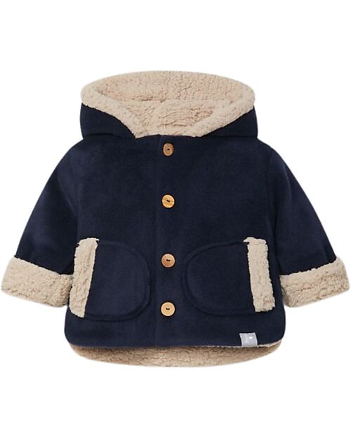 Snug Fleece Hooded Jacket - Navy Blue and Camel/Beige - made with Recycled Materials Jackets