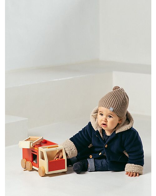 Snug Fleece Hooded Jacket - Navy Blue and Camel/Beige - made with Recycled Materials Jackets