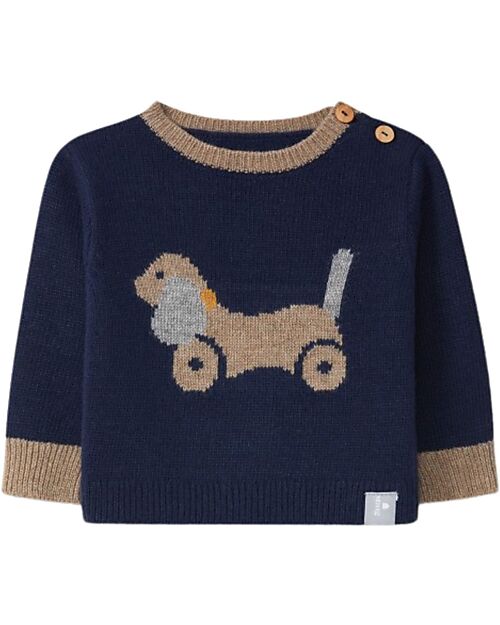 Snug Knitted Jumper with Jacquard Dog - Navy Blue - with Wool and Cashmere Jumpers