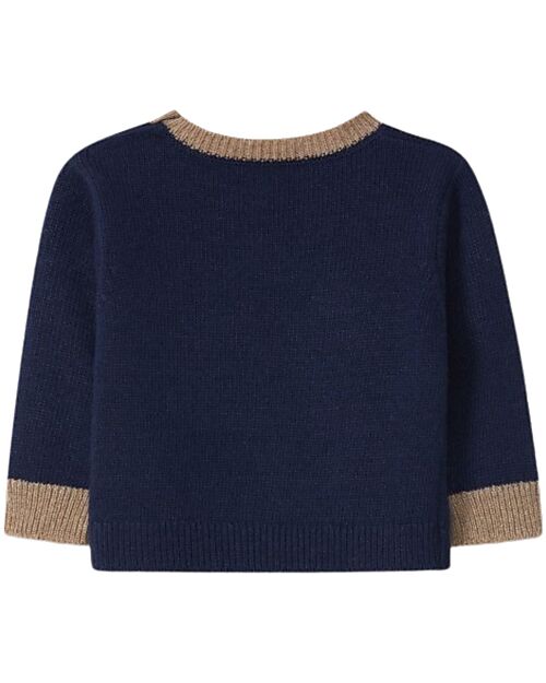 Snug Knitted Jumper with Jacquard Dog - Navy Blue - with Wool and Cashmere Jumpers