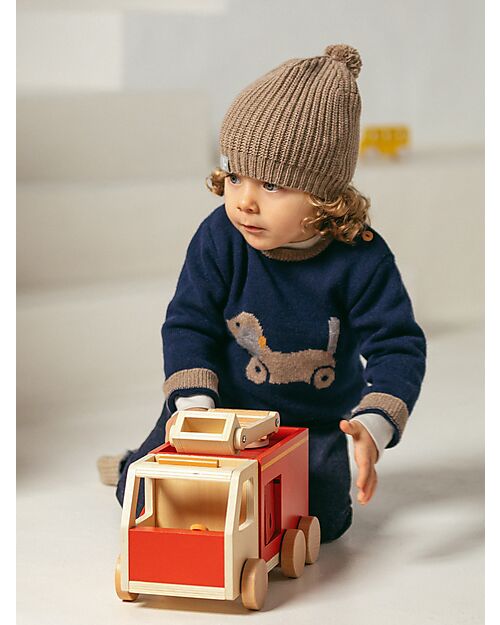 Snug Knitted Jumper with Jacquard Dog - Navy Blue - with Wool and Cashmere Jumpers