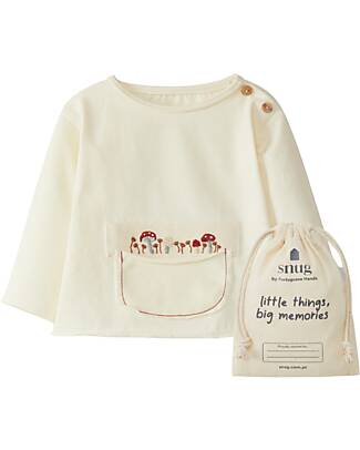 Snug Long Sleeve Shirt - Nude - Mushrooms - 100% Organic Cotton - with Front Pocket Long Sleeves Tops