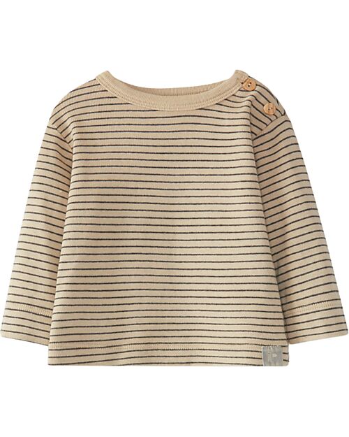 Snug Long Sleeve Shirt - Sand with Stripes - 100% Organic Cotton Long Sleeves Tops