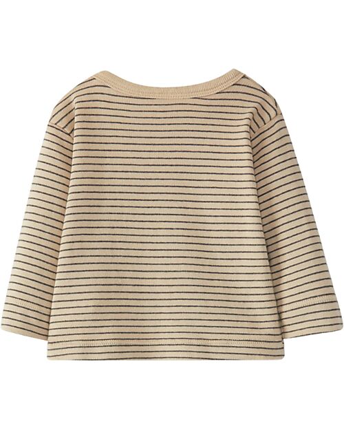 Snug Long Sleeve Shirt - Sand with Stripes - 100% Organic Cotton Long Sleeves Tops