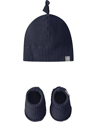Snug Ribbed Jersey Booties and Hat Set - Navy Blue - Organic Cotton Newborn Hats