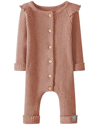 Snug Ribbed Jersey Romper with Ruffle - Terracotta - Organic Cotton Babygrows