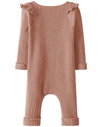 Snug Ribbed Jersey Romper with Ruffle - Terracotta - Organic Cotton Babygrows