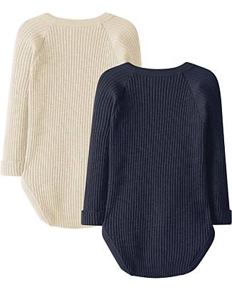 Snug Set 2 Crossover Bodysuits - Sand Blue Navy - Organic Cotton Long Sleeves Bodies