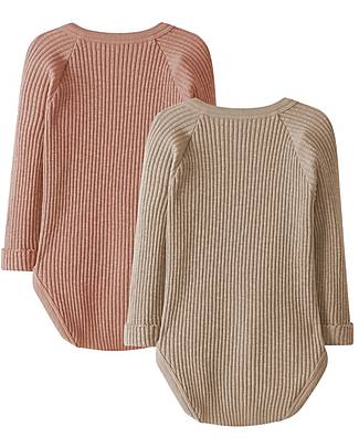 Snug Set 2 Crossover Bodysuits - Terracotta Dark Beige - Organic Cotton Long Sleeves Bodies