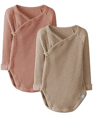 Snug Set 2 Crossover Bodysuits - Terracotta Dark Beige - Organic Cotton Long Sleeves Bodies