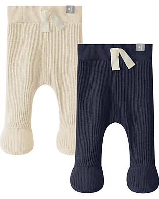 Snug Set 2 Ribbed Jersey Pants - Sand Blue Navy - Organic Cotton Trousers