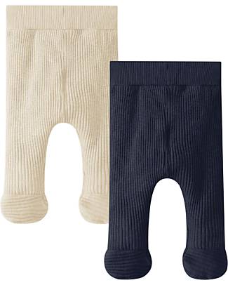 Snug Set 2 Ribbed Jersey Pants - Sand Blue Navy - Organic Cotton Trousers