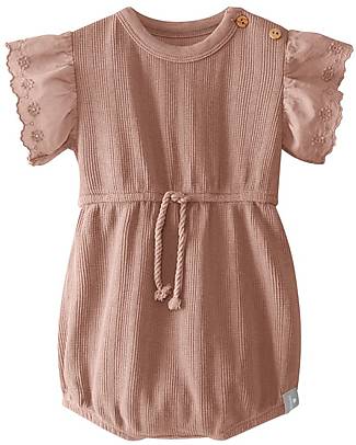 Snug Shortie with Short Sleeves - Flower Embroidery - Mauve - Organic Cotton Short Rompers