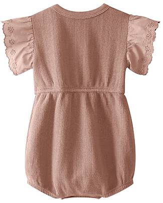Snug Shortie with Short Sleeves - Flower Embroidery - Mauve - Organic Cotton Short Rompers